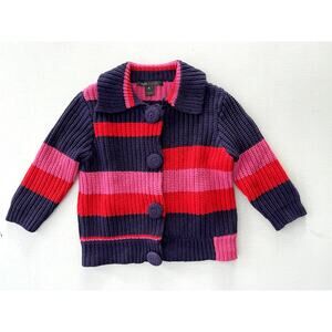 Marc Jacobs Sz S Stripe Cardigan Pink Wool Vintage Preppy Geek Chic Y2K Whimsy
